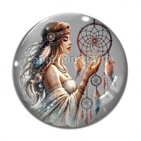 Cabochon Verre - la femme et le dreamcatcher