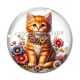 Cabochon Verre - chat fleur
