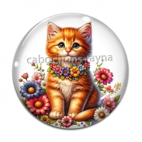 Cabochon Verre - chat fleur