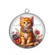 Pendentif Cabochon Argent - chat fleur