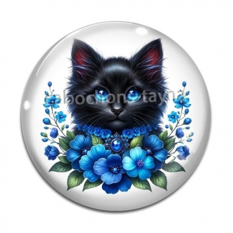 Cabochon Verre - chat fleur
