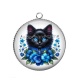 Pendentif Cabochon Argent - chat fleur