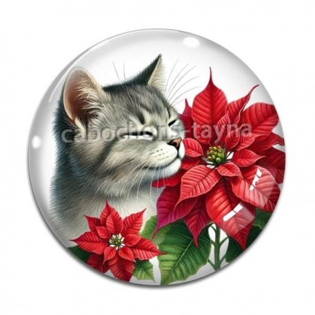 Cabochon Verre - chat fleur