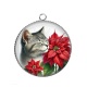 Pendentif Cabochon Argent - chat fleur