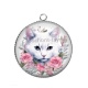 Pendentif Cabochon Argent - chat fleur