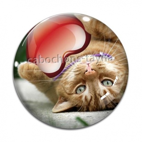 Cabochon Verre - chat coeur