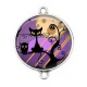 Connecteur Cabochon Argent - chat Halloween