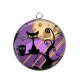 Pendentif Cabochon Argent - chat Halloween