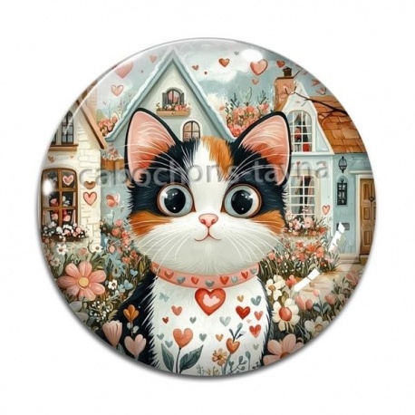 Cabochon Verre - chat coeur
