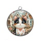 Pendentif Cabochon Argent - chat coeur