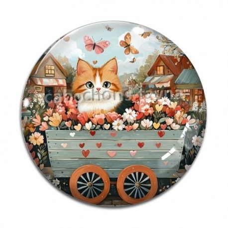 Cabochon Verre - chat coeur