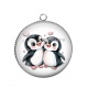 Pendentif Cabochon Argent - pingouin