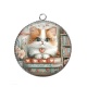 Pendentif Cabochon Argent - chaton livre