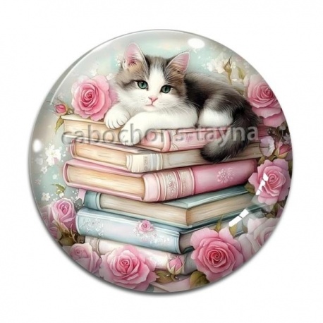 Cabochon Verre - chat livre