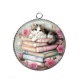 Pendentif Cabochon Argent - chat livre