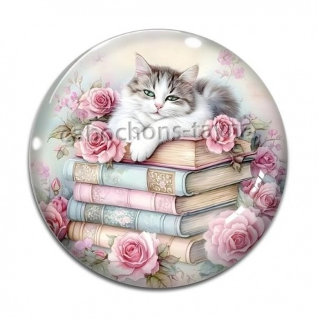 Cabochon Verre - chat livre