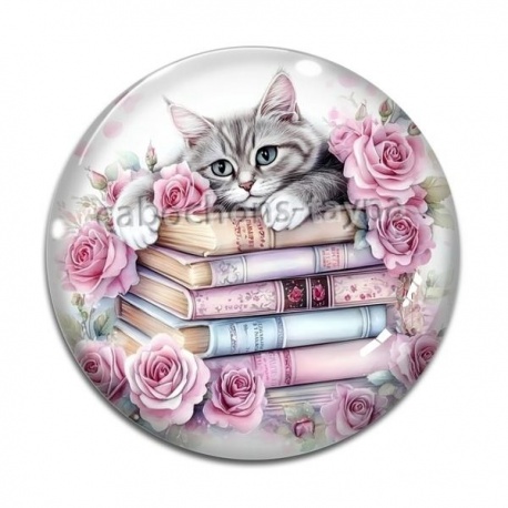 Cabochon Verre - chat livre