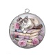 Pendentif Cabochon Argent - chat livre