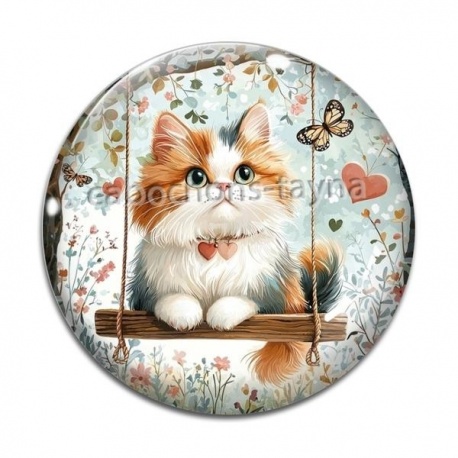 Cabochon Verre - chat balançoire coeur