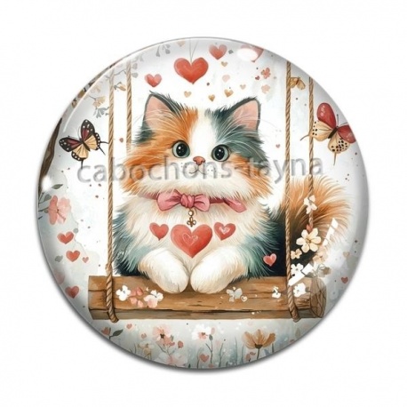 Cabochon Verre - chat balançoire coeur