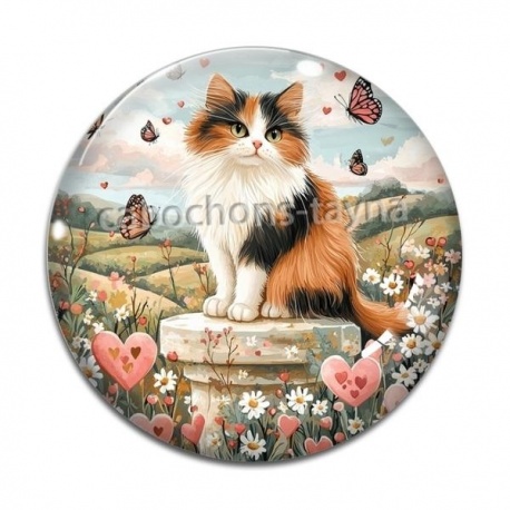 Cabochon Verre - chat coeur