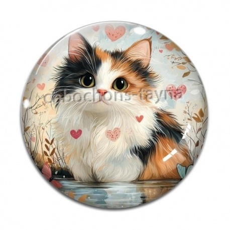 Cabochon Verre - chat coeur