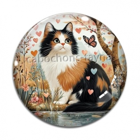 Cabochon Verre - chat coeur