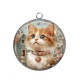 Pendentif Cabochon Argent - chat coeur