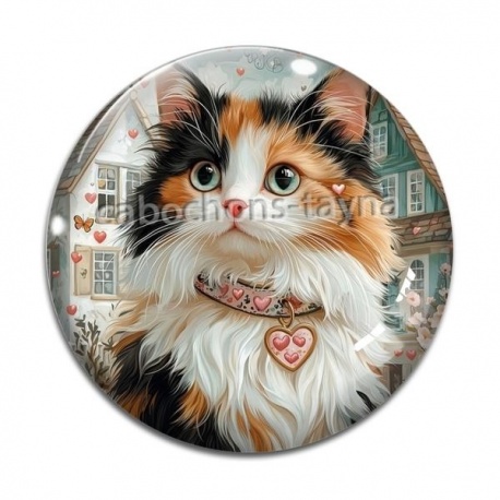 Cabochon Verre - chat coeur