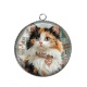 Pendentif Cabochon Argent - chat coeur