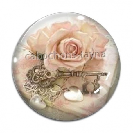 Cabochon Verre - la rose et la clé