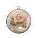 Pendentif Cabochon Argent - la rose et la clé