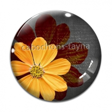 Cabochon Verre - fleur fond gris