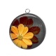 Pendentif Cabochon Argent - fleur fond gris