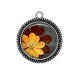 Pendentif Cabochon Argent - fleur fond gris