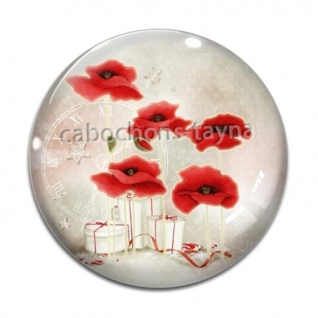 Cabochon Verre - coquelicot