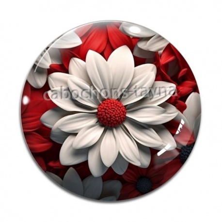 Cabochon Verre - fleur blanche