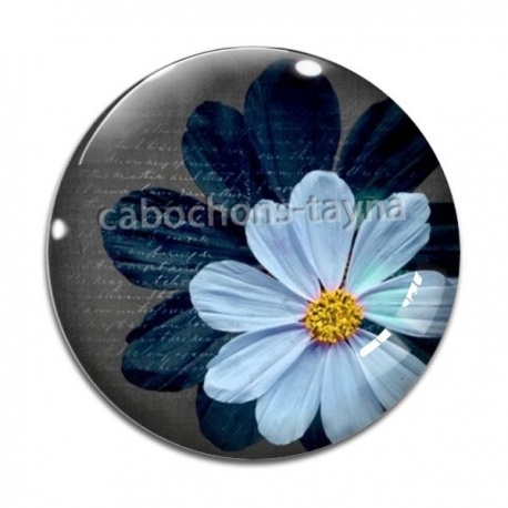 Cabochon Verre - fleur bleue