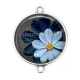Connecteur Cabochon Argent - fleur bleue