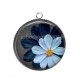 Pendentif Cabochon Argent - fleur bleue