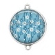 Connecteur Cabochon Argent - fleur bleue et blanche