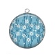 Pendentif Cabochon Argent - fleur bleue et blanche