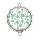 Connecteur Cabochon Argent - fleur vert et blanc