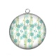 Pendentif Cabochon Argent - fleur vert et blanc