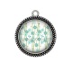 Pendentif Cabochon Argent - fleur vert et blanc