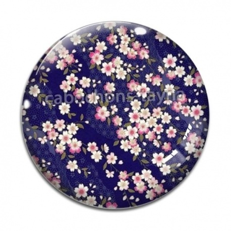 Cabochon Verre -  fleur style chinoise