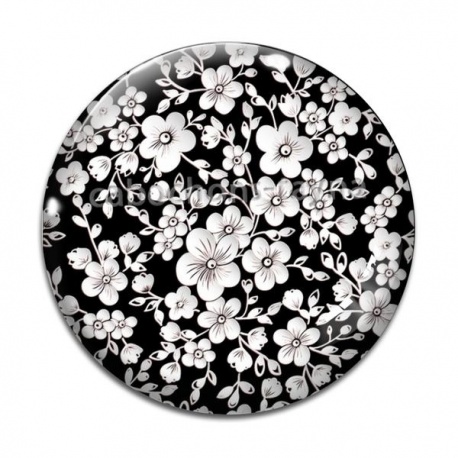 Cabochon Verre - fleur cerisier noir et blanche
