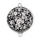 Connecteur Cabochon Argent - fleur cerisier noir et blanche