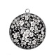 Pendentif Cabochon Argent - fleur cerisier noir et blanche