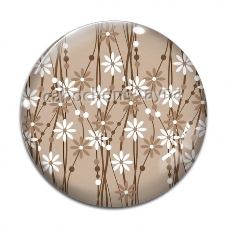 Cabochon Verre - fleur marron et blanc